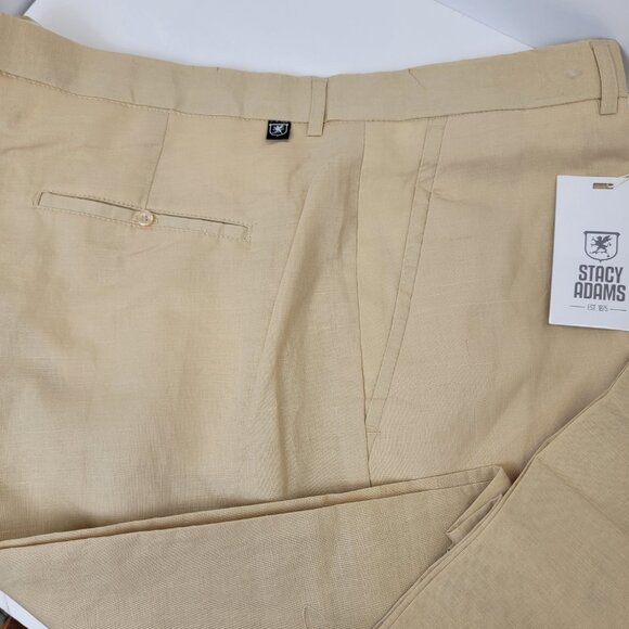 Stacy Adams Mens Tan Linen/Cotton Dress Summer Wedding Work Pants 46/34 NWT - Picture 3 of 10